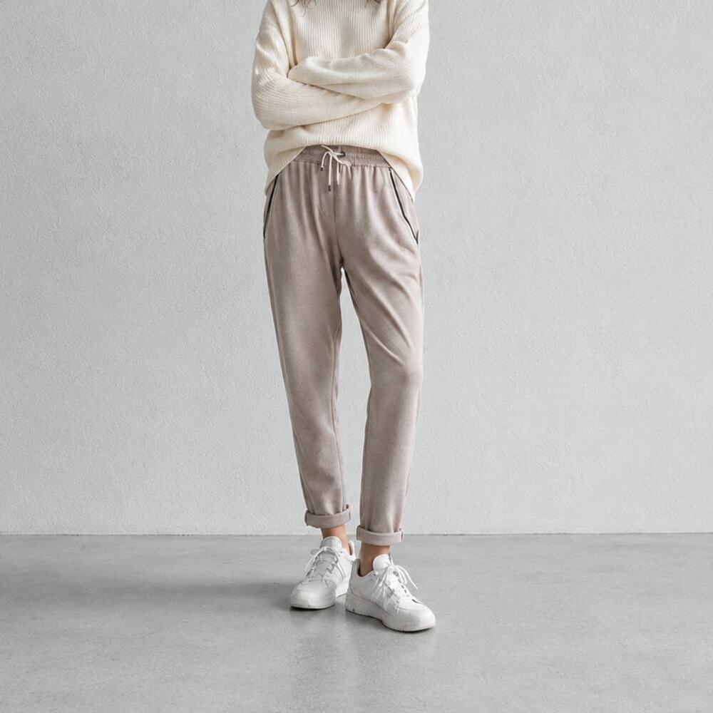 Brunello Cucinelli Silk Blend French Terry Monili Jogger Pants Womens L Beige